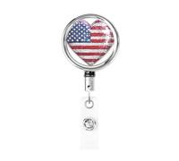 Porta badge retrattile in metallo, a forma di cuore, palla da discoteca, bandiera americana, porta badge rotante per carta d'identità, portachiavi, per infermiere, dottori, insegnanti, ufficio