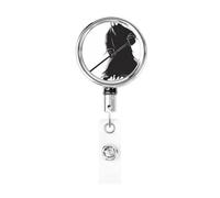 Porta badge retrattile in metallo, a forma di fantasma che gioca a hockey, porta badge rotante per badge, portachiavi, per infermieri, medici, insegnanti, ufficio