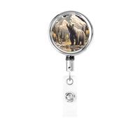 Porta badge retrattile in metallo, a forma di orso davanti alla montagna, porta badge rotante per badge, portachiavi, per infermieri, medici, insegnanti, ufficio