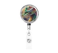 Porta badge retrattile in metallo, bellissimo porta badge con drago verde, girevole, portachiavi per infermiere, dottori, insegnanti, ufficio
