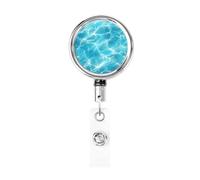 Porta badge retrattile in metallo, blu con superficie dell'acqua estiva, porta badge rotante per carta d'identità da appendere, portachiavi per infermieri, medici, insegnanti, ufficio