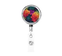 Porta badge retrattile in metallo, colorato, con dalia, porta badge rotante per carta d'identità, portachiavi, per infermiere, dottori, insegnanti, ufficio