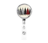 Porta badge retrattile in metallo, con albero di Natale in bianco e nero a scacchi, porta badge rotante per carta d'identità, portachiavi per infermiere, dottori, insegnanti, ufficio