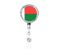 Porta badge retrattile in metallo, con bandiera del Madagascar, porta badge rotante per carta d'identità, portachiavi per infermiere, dottori, insegnanti e ufficio