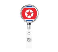 Porta badge retrattile in metallo, con bandiera della Corea del Nord, porta badge rotante per carta d'identità, portachiavi per infermiere, dottori, insegnanti e ufficio