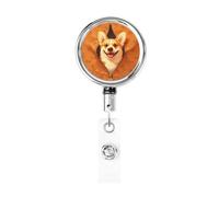Porta badge retrattile in metallo, con cerniera con il volto di Corgi, porta badge rotante per carta d'identità, portachiavi per infermiere, dottori, insegnanti, ufficio