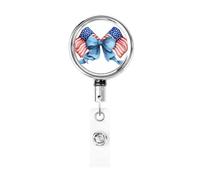 Porta badge retrattile in metallo, con due bandiere americane incrociate con fiocco, porta badge rotante per carta d'identità, portachiavi per infermiere, dottori, insegnanti, ufficio