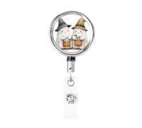 Porta badge retrattile in metallo, con due fantasmi bianchi, girevole, per infermiere, dottori, insegnanti, ufficio