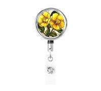 Porta badge retrattile in metallo, con due fiori gialli, porta badge rotante per badge, portachiavi, per infermiere, dottori, insegnanti, ufficio