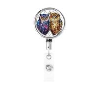 Porta badge retrattile in metallo, con due gufi luminosi, porta badge rotante per badge, portachiavi, per infermiere, dottori, insegnanti, ufficio