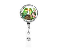 Porta badge retrattile in metallo, con due pappagalli, porta badge rotante per badge, portachiavi, per infermiere, dottori, insegnanti, ufficio