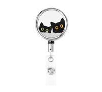 Porta badge retrattile in metallo, con due simpatici gatti neri che sbirciano, porta badge rotante per carta d'identità, portachiavi per infermiere, dottori, insegnanti, ufficio