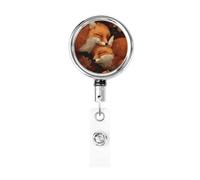 Porta badge retrattile in metallo, con due volpi rosse addormentate, porta badge rotante per carta d'identità, portachiavi per infermiere, dottori, insegnanti e ufficio