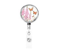 Porta badge retrattile in metallo, con farfalle rosa acquerello, fiori arancioni, porta badge rotante per carta d'identità, portachiavi, per infermiere, dottori, insegnanti, ufficio