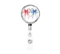 Porta badge retrattile in metallo, con fiocco rosso e blu, porta badge rotante per carta d'identità, portachiavi per infermiere, dottori, insegnanti, ufficio