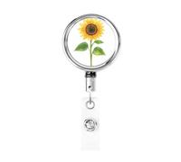 Porta badge retrattile in metallo, con girasole ad acquerello, semplice e minimalista, porta badge rotante per carta d'identità, portachiavi per infermiere, dottori, insegnanti, ufficio