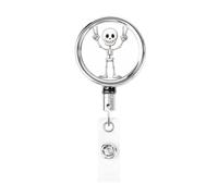 Porta badge retrattile in metallo, con grazioso scheletro che fa segno della pace, porta badge rotante per carta d'identità, portachiavi per infermieri, medici, insegnanti, ufficio