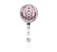 Porta badge retrattile in metallo, con motivo a fiori rosa e neri, porta badge rotante per appendere badge per infermiere, dottori, insegnanti, ufficio