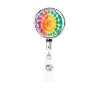 Porta badge retrattile in metallo, con motivo a vortici, colori arcobaleno, porta badge rotante per carta d'identità, portachiavi, per infermiere, dottori, insegnanti, ufficio