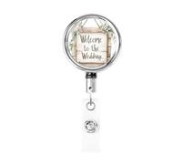 Porta badge retrattile in metallo, con scritta in inglese "Welcome to the wedding", porta badge rotante per tesserino d'identità, portachiavi per infermiere, dottori, insegnanti, ufficio