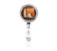 Porta badge retrattile in metallo, con simpatico fantasma sul davanzale della finestra, porta badge rotante per carta d'identità, portachiavi per infermiere, dottori, insegnanti e ufficio