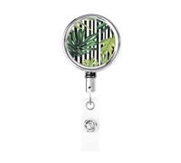 Porta badge retrattile in metallo, con strisce nere e foglie di palma verdi, porta badge rotante per appendere carta d'identità, portachiavi per infermieri, medici, insegnanti, ufficio