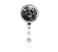 Porta badge retrattile in metallo, con teschio umano, stile gotico, porta badge rotante per carta d'identità, portachiavi per infermiere, dottori, insegnanti, ufficio
