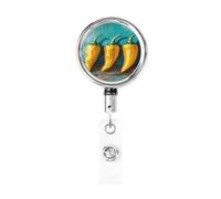 Porta badge retrattile in metallo, con tre peperoni gialli, porta badge rotante per carta d'identità, portachiavi per infermiere, dottori, insegnanti e ufficio