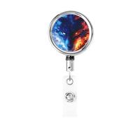 Porta badge retrattile in metallo, con volti di lupo blu e rosso, porta badge rotante per carta d'identità, portachiavi per infermiere, medici, insegnanti, ufficio