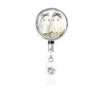 Porta badge retrattile in metallo, due simpatici fantasmi con fiocchi verdi, porta badge rotante per carta d'identità, portachiavi per infermiere, dottori, insegnanti, ufficio