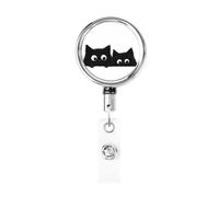 Porta badge retrattile in metallo, due simpatici gatti neri, porta badge rotante per carta d'identità, portachiavi per infermiere, dottori, insegnanti e ufficio