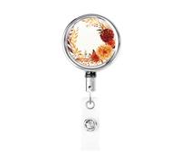 Porta badge retrattile in metallo, ghirlanda autunnale con dalie e rose bordeaux, porta badge rotante per carta d'identità, portachiavi per infermiere, dottori, insegnanti, ufficio