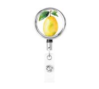 Porta badge retrattile in metallo, giallo verdastro mango acquerello, porta badge rotante per carta d'identità, portachiavi per infermiere, dottori, insegnanti, ufficio