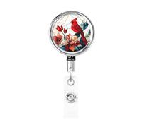 Porta badge retrattile in metallo, in vetro colorato, con uccellino rosso, porta badge rotante per carta d'identità, portachiavi, per infermiere, dottori, insegnanti, ufficio