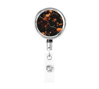 Porta badge retrattile in metallo, motivo floreale arancione, porta badge rotante per carta d'identità, portachiavi per infermiere, dottori, insegnanti e ufficio