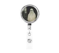 Porta badge retrattile in metallo, porta badge rotante con fantasma di Halloween che guarda fuori, per infermiere, dottori, insegnanti, ufficio