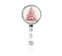 Porta badge retrattile in metallo rosa, con scritta "Let it Snow", porta badge rotante per badge, portachiavi, per infermieri, medici, insegnanti, ufficio