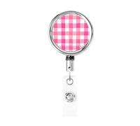 Porta badge retrattile in metallo, rosa pastello a scacchi, porta badge preppy rotante per carta d'identità, portachiavi per infermiere, dottori, insegnanti, ufficio