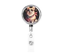 Porta badge retrattile in metallo, simpatico Corgi che indossa occhiali da sole, porta badge rotante per carta d'identità, portachiavi per infermiere, dottori, insegnanti, ufficio