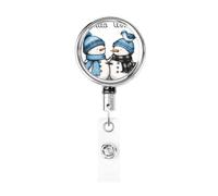 Porta badge retrattile in metallo, simpatico pupazzo di neve con cappello blu, porta badge rotante per carta d'identità, portachiavi per infermiere, dottori, insegnanti, ufficio