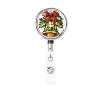 Porta badge retrattile in metallo, stile retrò, con campanella natalizia in legno, porta badge rotante per carta d'identità, portachiavi, per infermiere, dottori, insegnanti, ufficio