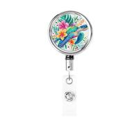 Porta badge retrattile in metallo, tartaruga marina che nuota fiori tropicali, ibisco, porta badge rotante per carta d'identità, portachiavi per infermiere, medici, insegnanti, ufficio