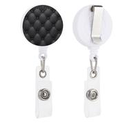 Porta badge retrattile in pelle nera con clip per carta d'identità per dottori, infermieri, studenti, impiegati