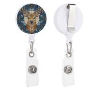 Porta badge retrattile in vetro colorato, a forma di testa di cervo, agrifoglio, vischio, con bobina e clip, per dottori, infermieri, studenti, impiegati