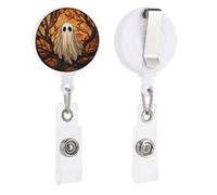 Porta badge retrattile in vetro colorato bianco fantasma su rami di albero, bobina con clip porta badge per dottore, infermiera, studente, impiegato