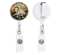 Porta badge retrattile in vetro colorato con agnello bianco pacifico porta badge bobina clip porta carta d'identità per dottore, infermiera, studente, impiegato
