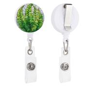 Porta badge retrattile in vetro colorato con foglie di felce verde fresco e giovane, bobina con clip per carta d'identità, per dottore, infermiere, studenti, impiegati in ufficio