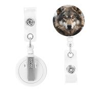 Porta badge retrattile Lmage of Wolf in The Snow Porta badge con clip a coccodrillo Porta badge per donne e uomini da appendere per ufficio, dottori, lavoratori