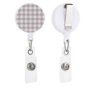 Porta badge retrattile marrone e bianco a scacchi, con bobina e clip, per dottori, infermieri, studenti, impiegati in ufficio