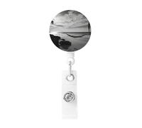 Porta badge retrattile nero e bianco da spiaggia, resistente, con clip per nome, badge, per impiegati, dottori, infermieri, con clip per cintura, portachiavi